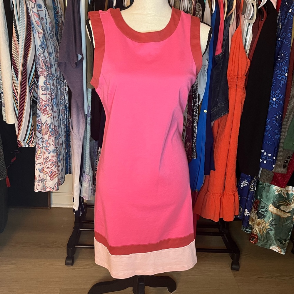 Beautiful pink dress with red trim, size medium
